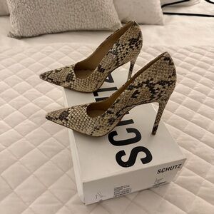 SCHUTZ Women's Snakeskin Pattern Heels - Brown